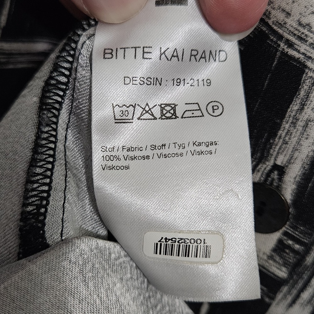 Bitte Kai Rand Shirt Dress Sz L Black Beige Brush Buttons Pockets Neck Tie - Picture 8 of 9